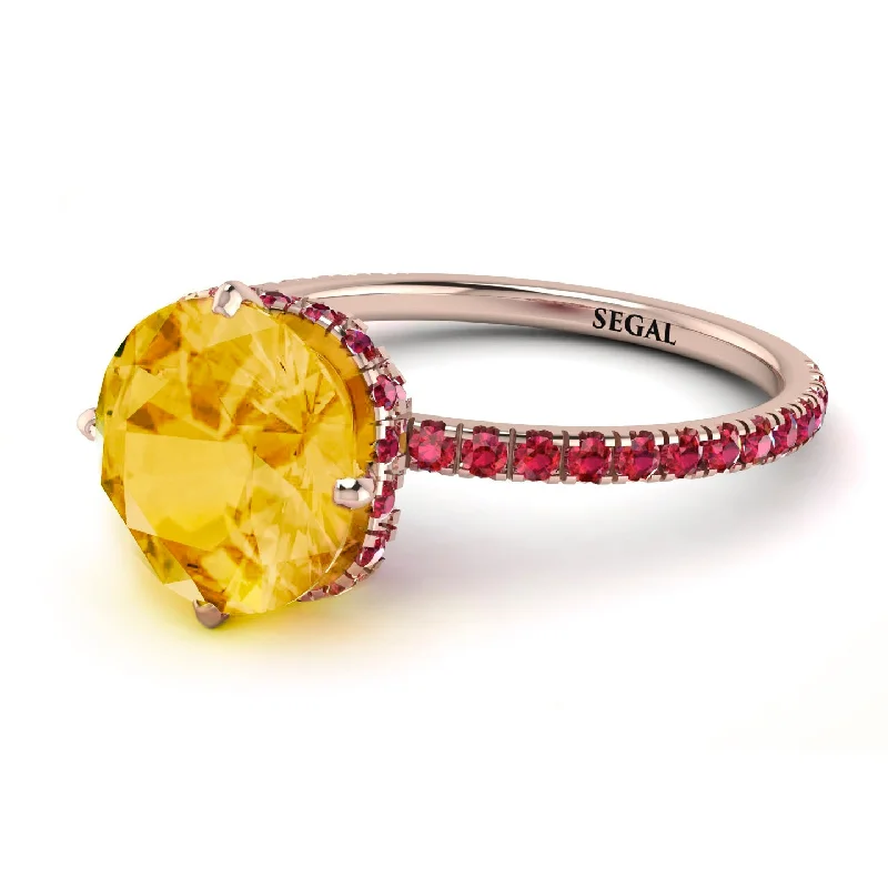 Stylish Solitaire Rings-Double Hidden Halo Citrine Engagement Ring - Angelina No. 611