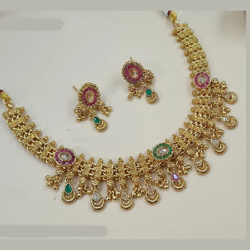 Unique Pendant Necklaces-Padmawati Bangles Gold Plated Crystal Stone And Pearls Necklace Set