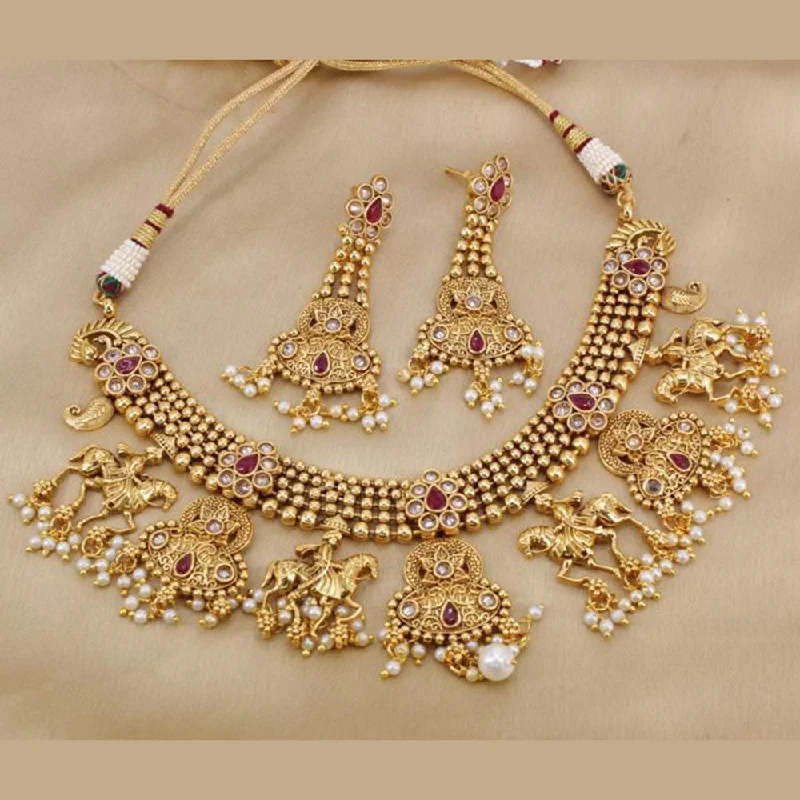 Romantic Crystal Necklaces-Manisha Jewellery Gold Plated Crystal Stone Hourse Style Pearls Necklace Set