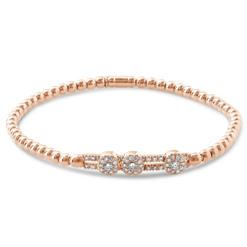 Unique Wedding Bracelet Sets-Hulchi Belluni Fidget Bracelet with Three Pave Diamond Moveable Stations Rose Gold Stretch Stackable