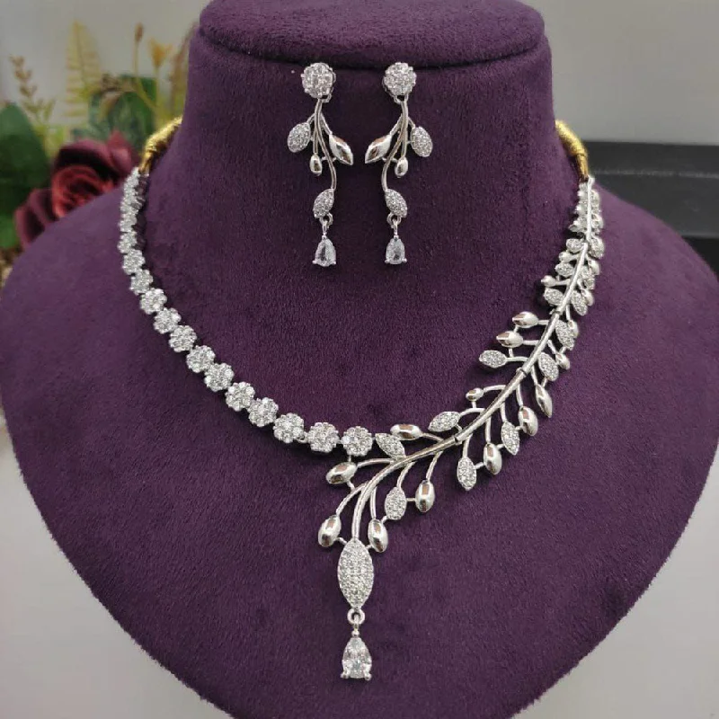 Colorful Necklace Pendants-Aamrapali Silver Plated AD Necklace Set