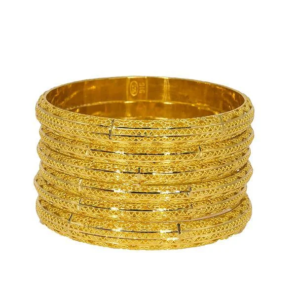 Simple Silver Wedding Bangles-22K Yellow Gold Bangles Set of 6 W/ Open Laser-Cut Designs, 75.2 gm