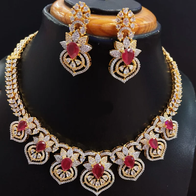 Designer Choker Necklaces-Jain Jewellers Gold Plated AD Necklace Set