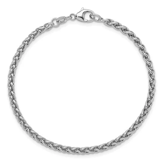 Personalized Tennis Bracelet Sets-Sterling Silver Solid 3 mm Round Wheat Chain Bracelet