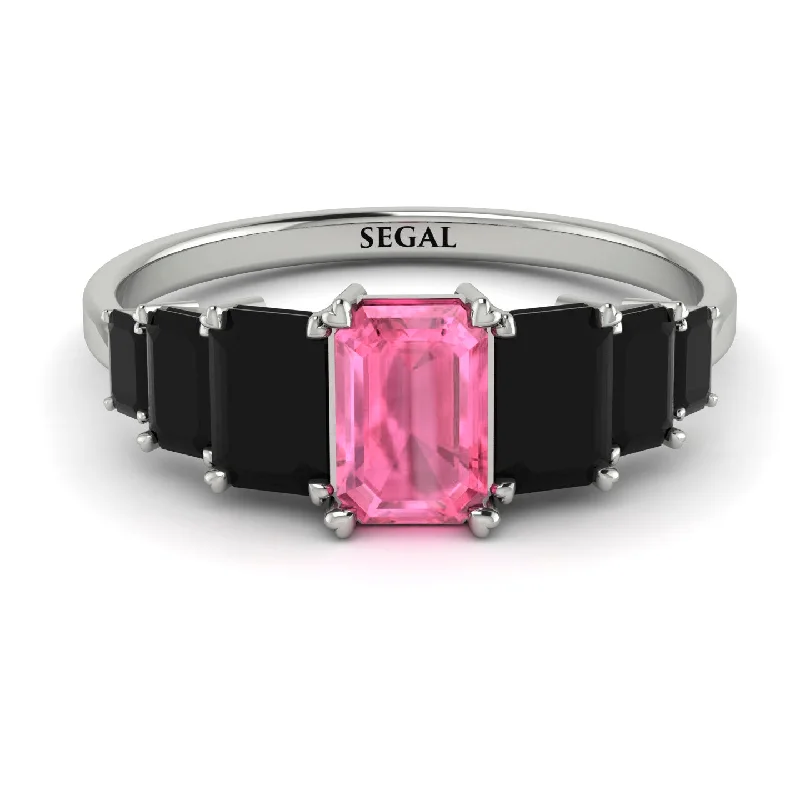 Unique Engagement Rings-Emerald Cut Pink Moissanite Geometrical Ring - Briella No. 809