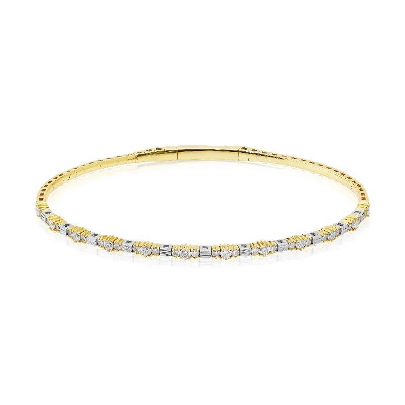 Classic Gemstone Bracelets-Yellow and White Gold Flexible Bangle with Diamonds