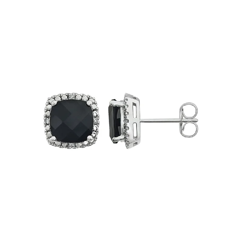 Modern Dangle Earrings-Black Onyx & Diamond 10mm Earrings in 14k White Gold