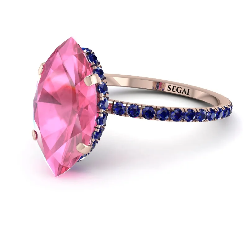 Fashionable Gold Rings-Hidden Halo Marquise Pink Moissanite Engagement Ring - Journey No. 814