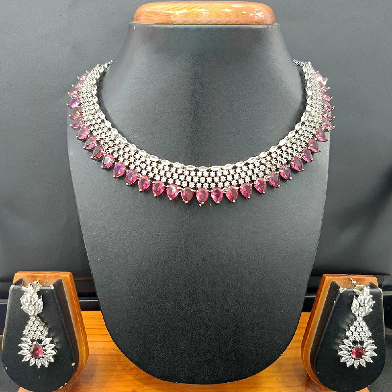 Handmade Necklaces for Women-Jain Jewellers Silver Plated AD Necklace Set