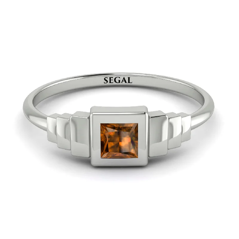 Bold Statement Wedding Rings-Geometric Princess Cut Brown Diamond Ring - Everleigh No. 1103