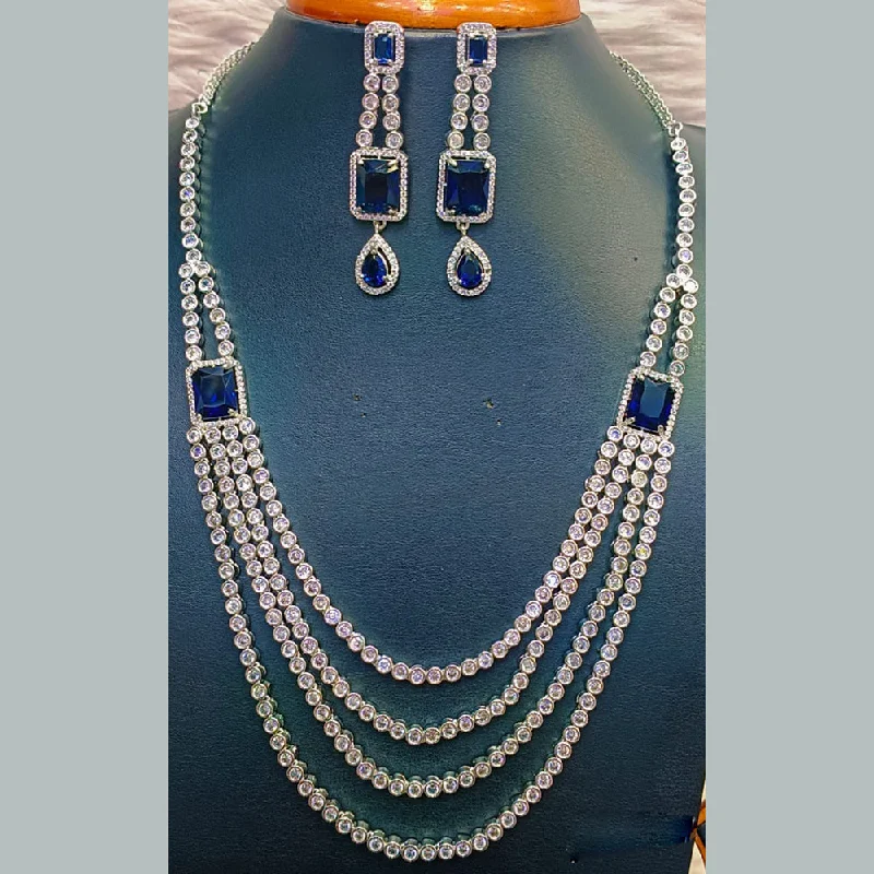 Pearl and Diamond Necklaces-Jain Jewellers Silver Plated  AD Long  Necklace Set