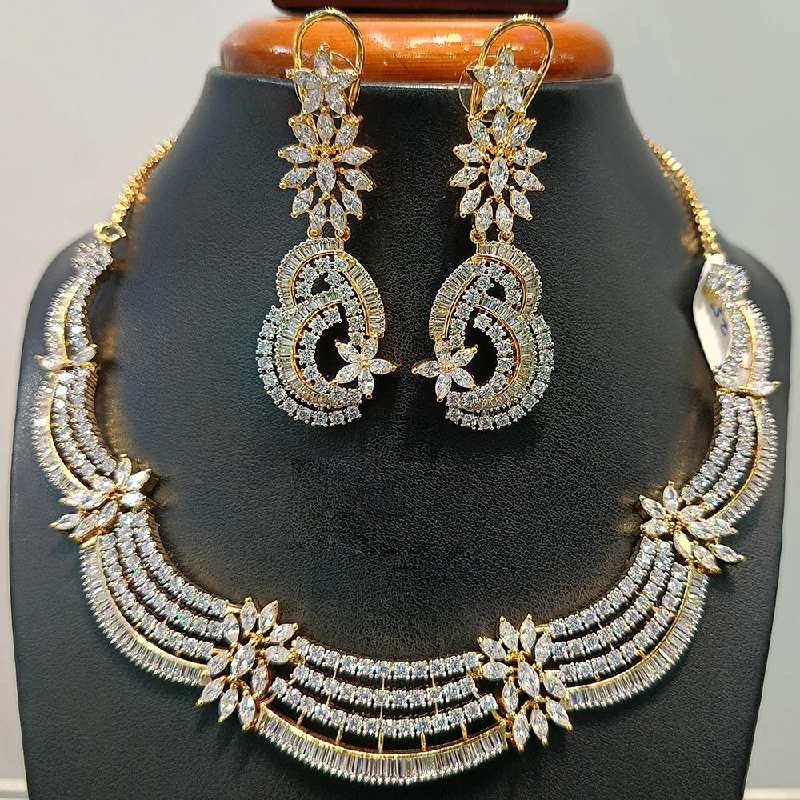 Diamond Choker Necklaces-Jain Jewellers  Gold Plated  AD Necklace Set