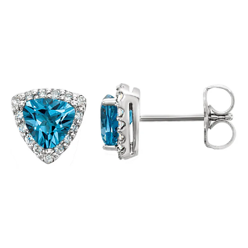 Long Silver Earrings-7mm 14k White Gold Swiss Blue Topaz & .08 CTW (GH,I1) Diamond Earrings