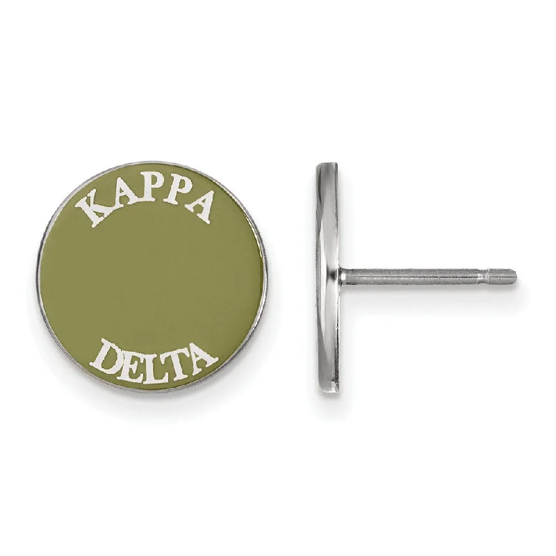 Sparkly Silver Earrings-Sterling Silver Kappa Delta Enamel Disc Post Earrings