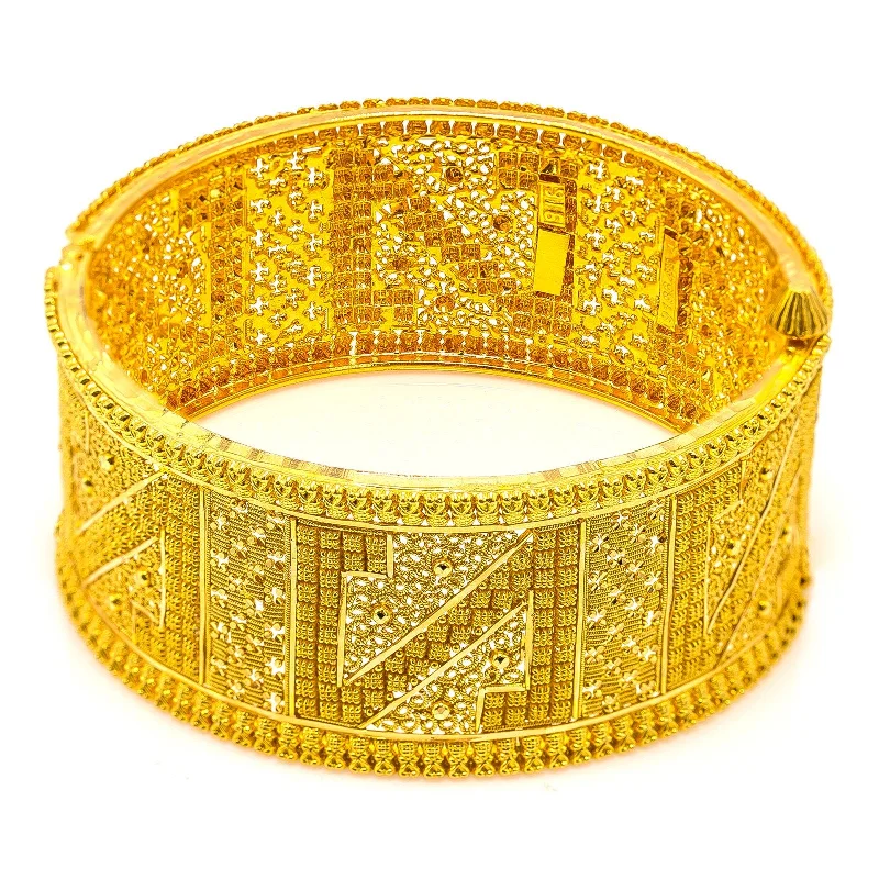 Simple Bangle Bracelets for Brides-22K Yellow Gold Bangle W/ Intricate Design & 'N' Accents