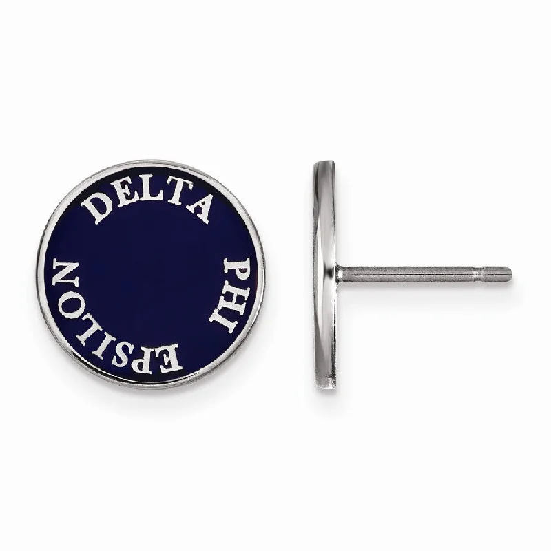 Minimalist Earrings-Sterling Silver Delta Phi Epsilon Enamel Disc Post Earrings