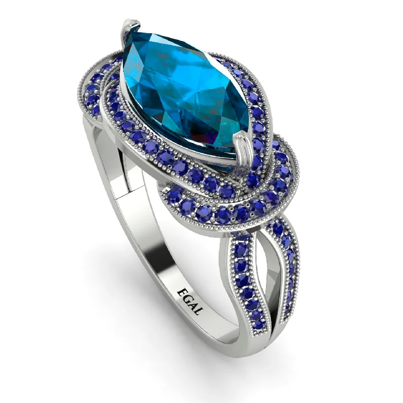 Classic Solitaire Rings-Milgrain Marquise Blue Topaz Engagement Ring - Marley No. 515