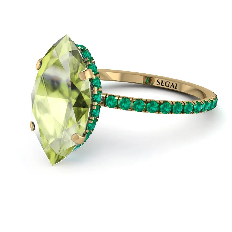 Modern Wedding Ring Sets-Hidden Halo Marquise Peridot Engagement Ring - Journey No. 704