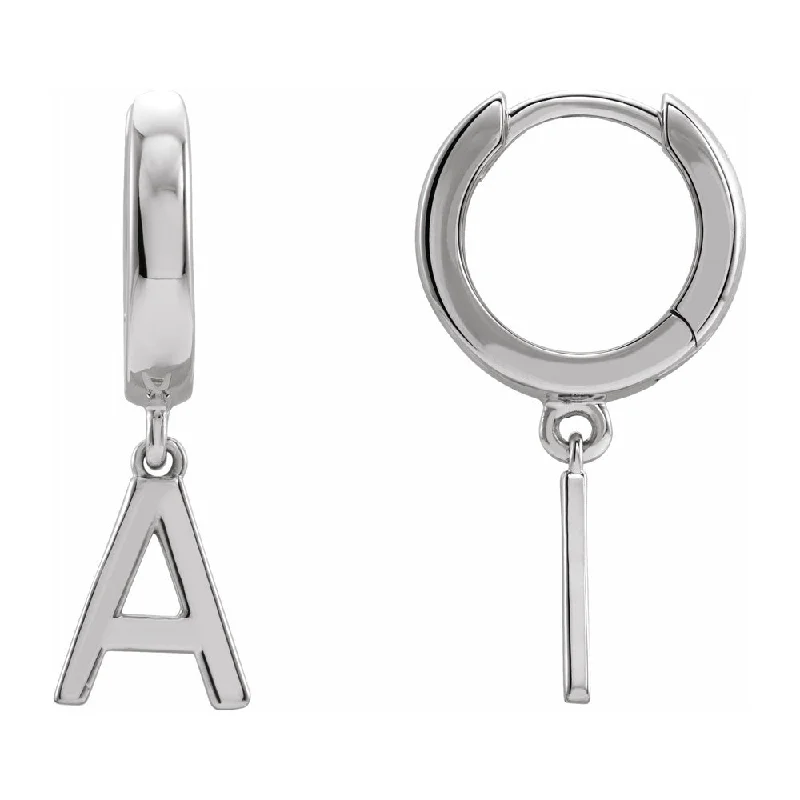 Eye-Catching Earrings-Single, 14k White Gold Initial A-Z Dangle Hoop Earring, 21mm