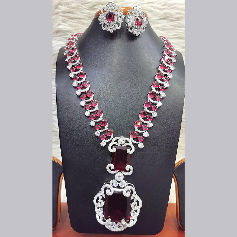 Luxury Wedding Necklaces-Jain Jewellers Silver Plated AD Long Necklace Set