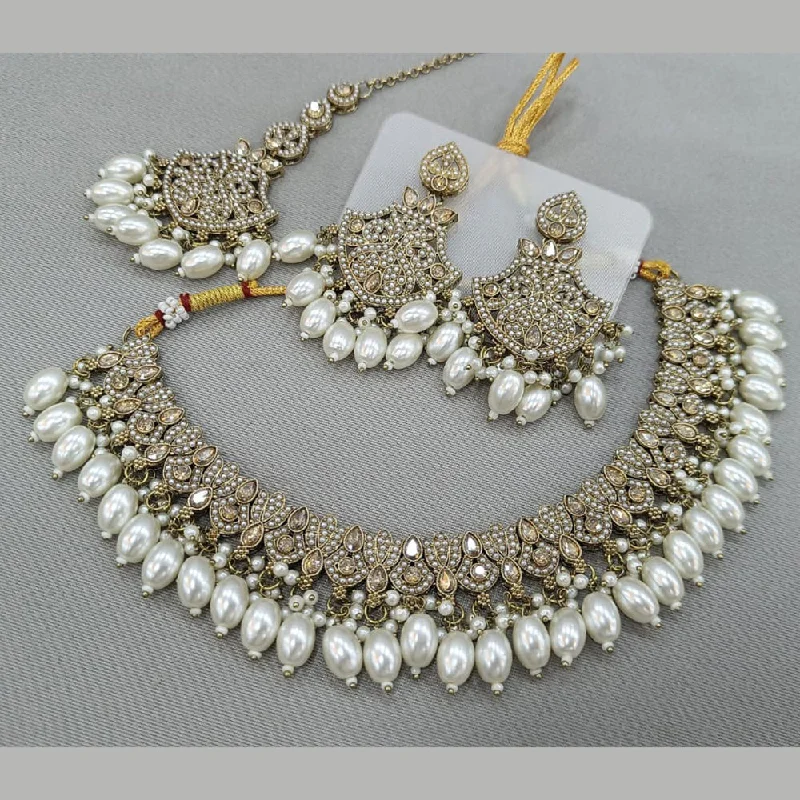 Unique Chain Necklaces-Rani Sati Jewels Gold Plated Crystal and Pearl Necklace Set