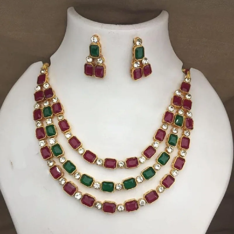 Bridal Pendant Necklaces-Palak Art Gold Plated Crystal Stone Necklace Set