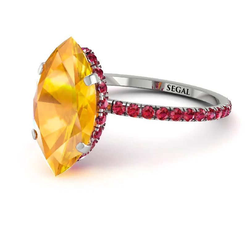 Adjustable Diamond Rings-Hidden Halo Marquise Yellow Diamond Engagement Ring - Journey No. 1012