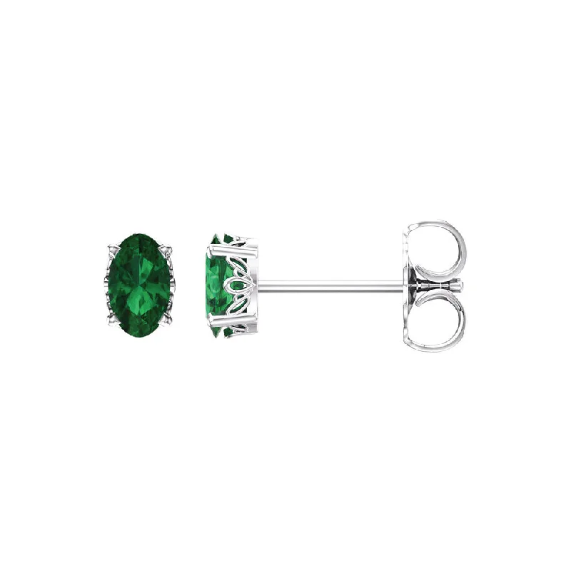 Stylish Stud Earrings for Women-Stud Earrings in 14k White Gold with Oval Lab Created Emeralds