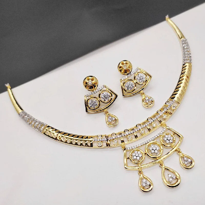 Classic Chain Necklaces-Aamrapali  Gold  Plated AD Necklace Set