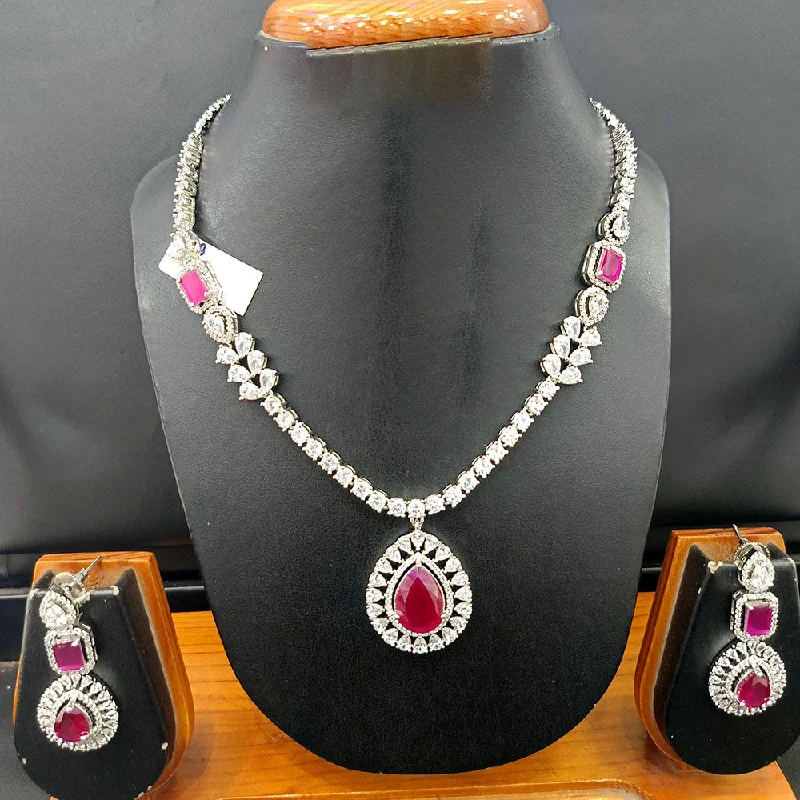 Sparkling Gold Necklaces-Jain Jewellers Silver Plated AD Necklace Set