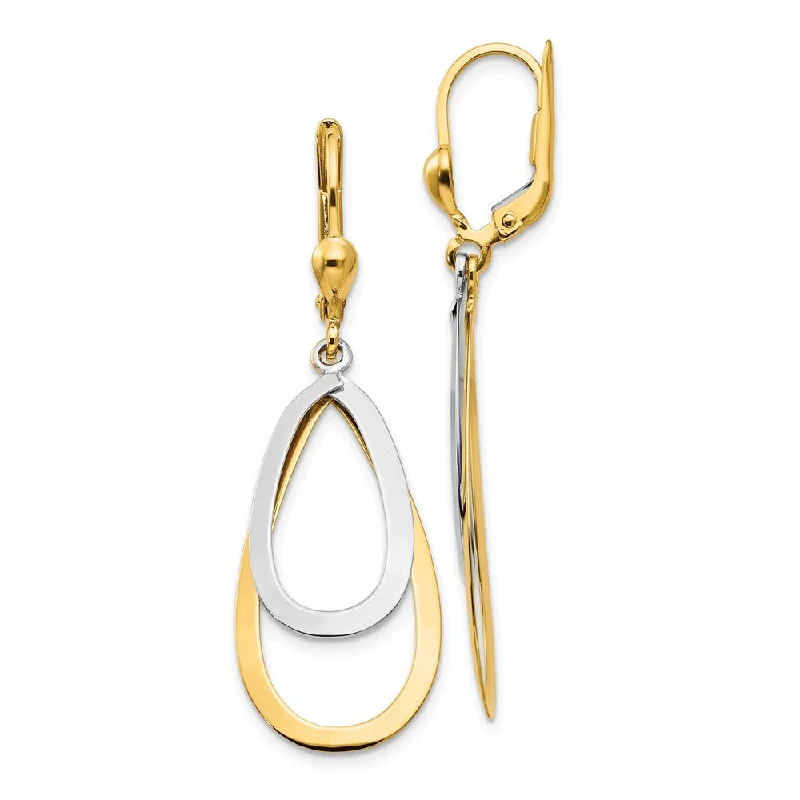 Vintage Gemstone Earrings-Double Teardrop Lever Back Earrings in 14k Yellow and White Gold