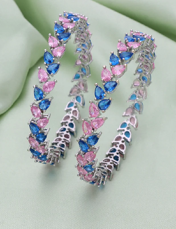 Bohemian Style Bangles-Designer Zirconia Aqua Blue & Baby Pink Bangles ZBGL10128