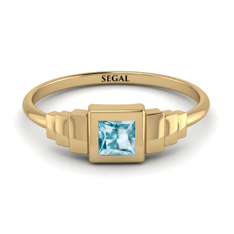 Personalized Silver Rings-Geometric Princess Cut Aquamarine Ring - Everleigh No. 401