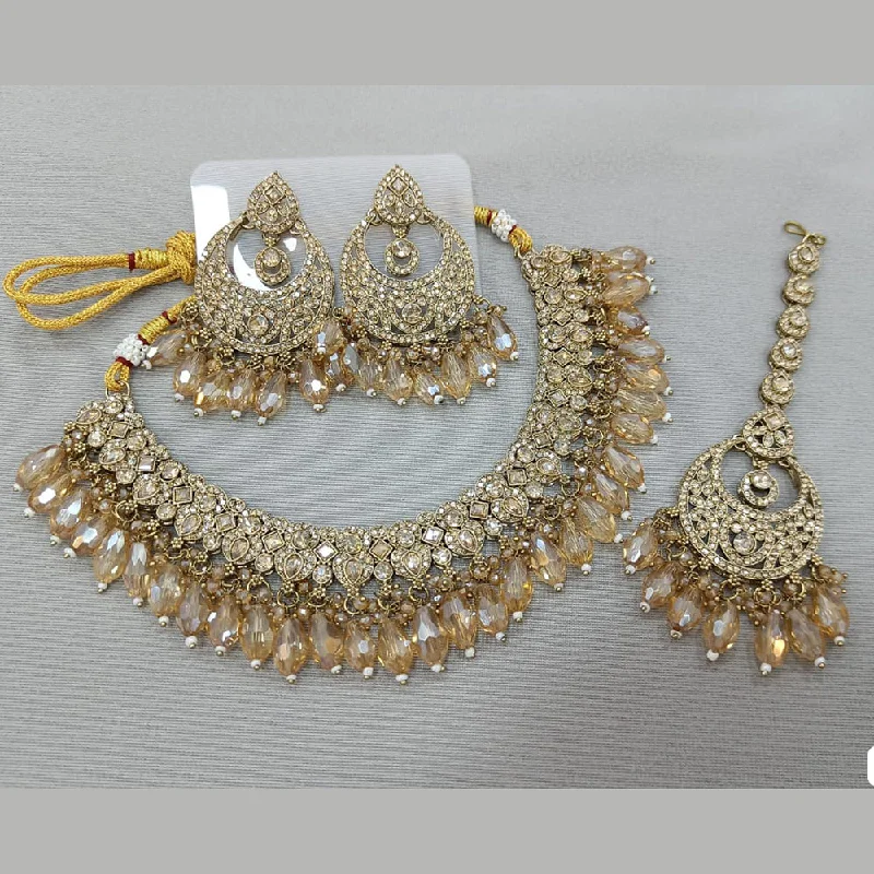 Elegant Long Necklaces-Rani Sati Jewels Gold Plated Crystal and Pearl Necklace Set