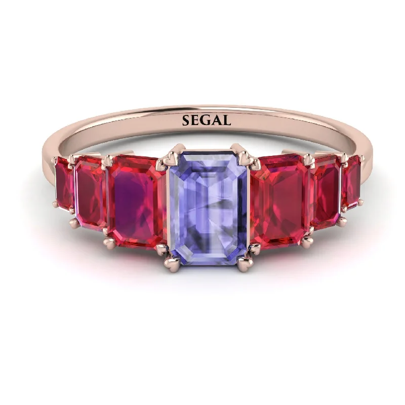 Trendy Wedding Bands-Emerald Cut Tanzanite Geometrical Ring - Briella No. 211