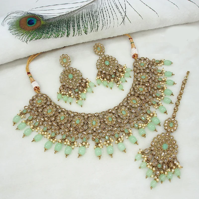 Statement Chain Necklaces-Mangalmani Jewels Gold Plated Crystal Stone Pearl And Beads Necklace Set