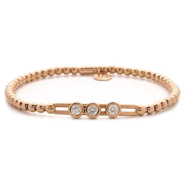 Adjustable Gemstone Bracelets for Women-Hulchi Belluni Fidget Bracelet with Three Bezel Diamond Moveable Stations Rose Gold Stretch Stackable