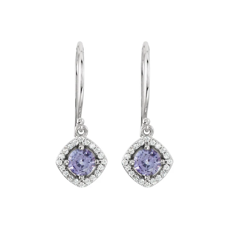 Retro Hoop Earrings-Genuine Tanzanite & Diamond Dangle Earrings in 14k White Gold