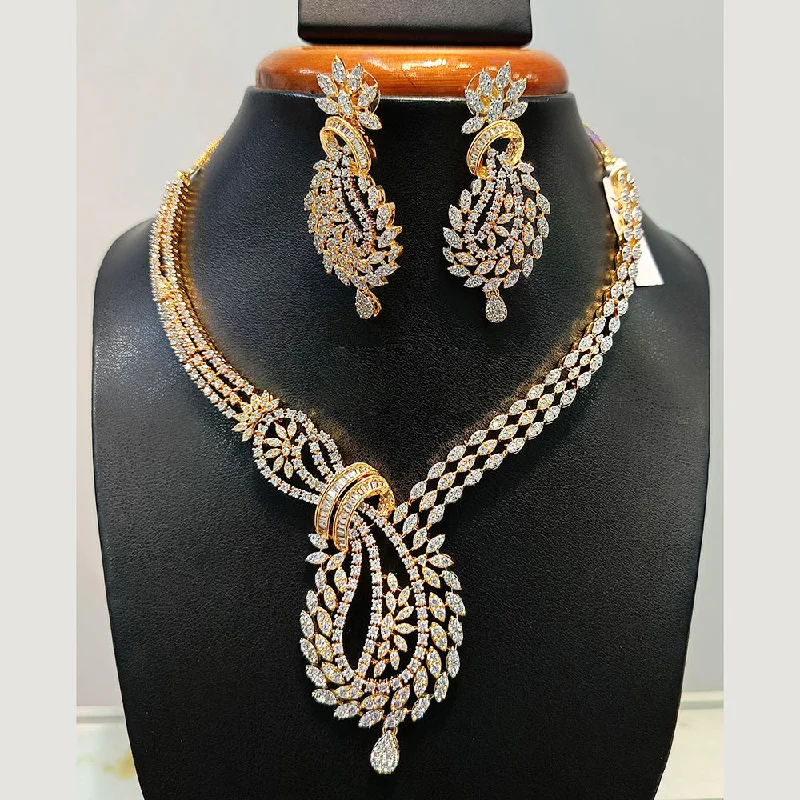 Stylish Pendant Necklaces-Jain Jewellers  Gold Plated  AD Necklace Set