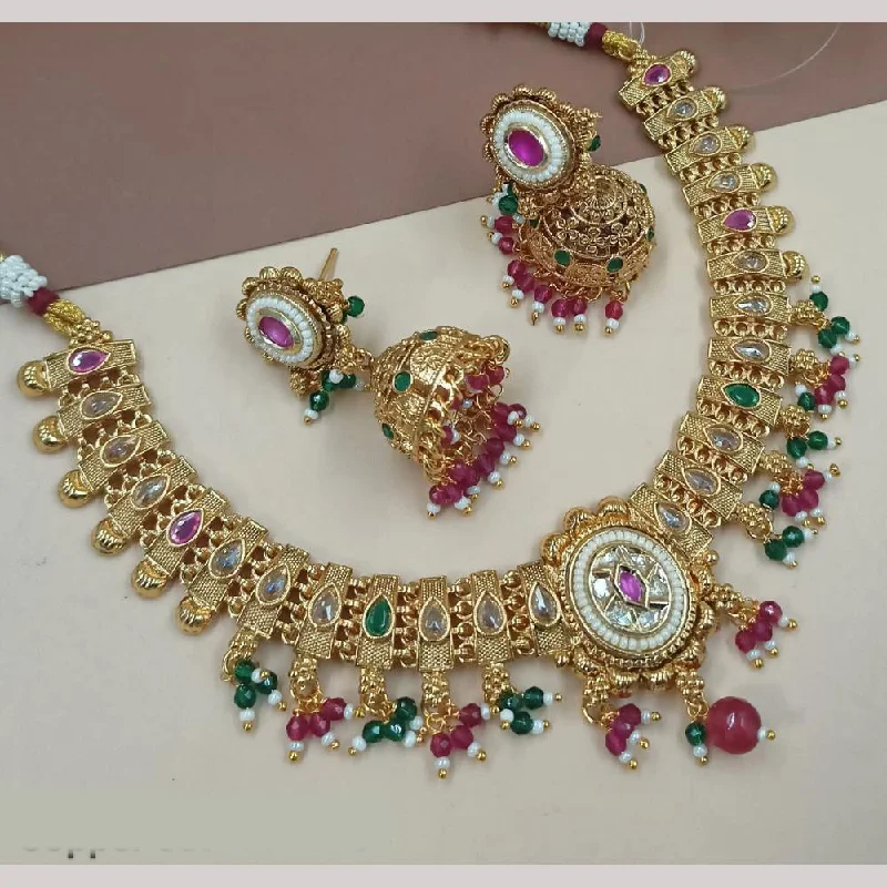 Luxury Pendant Necklaces-Padmawati Bangles Gold Plated Crystal Stone And Pearls Necklace Set