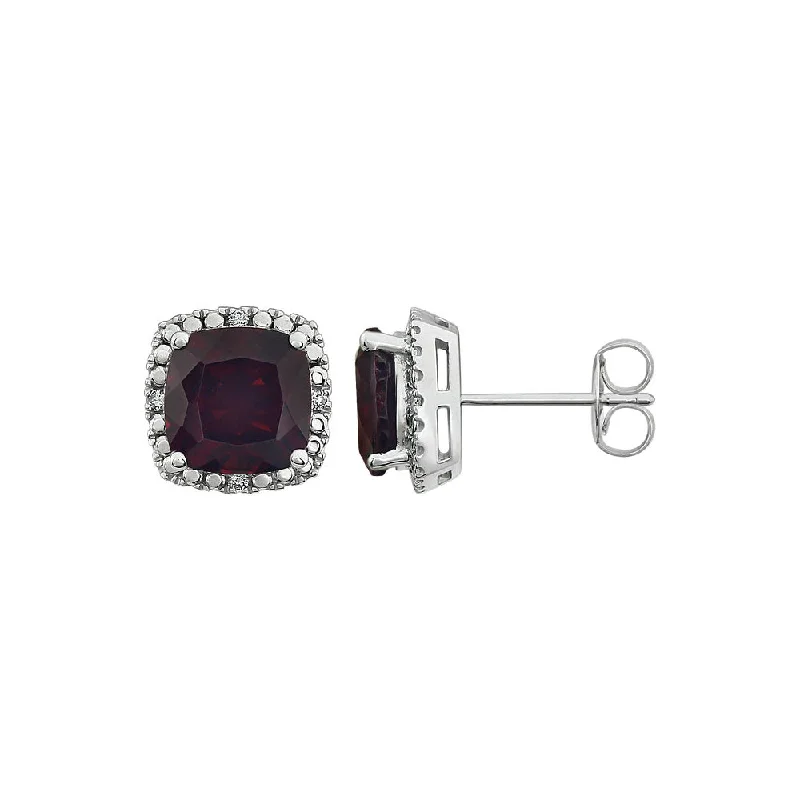 Vintage Style Stud Earrings-Mozambique Garnet & Diamond 10mm Earrings in 14k White Gold