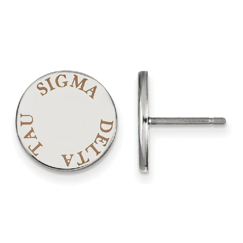 Chic Pearl Earrings-Sterling Silver Sigma Delta Tau Brown Enamel Post Earrings