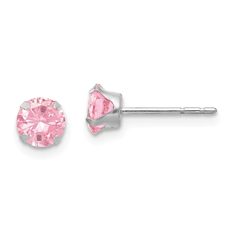 Bold Statement Earrings-5mm Pink Cubic Zirconia Stud Earrings in 14k White Gold