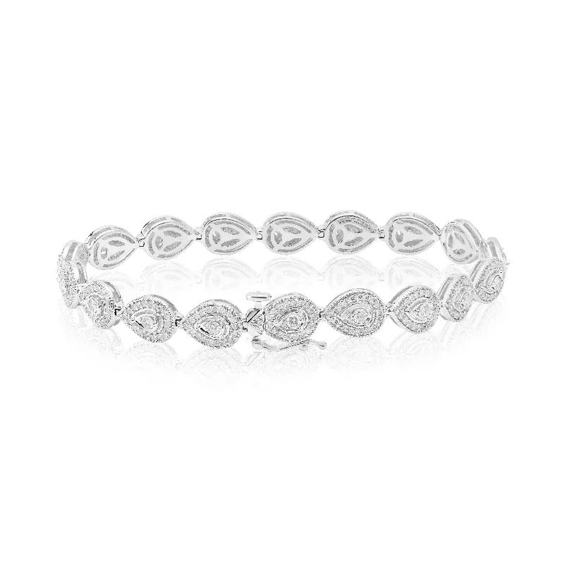 Unique Link Bracelets for Women-Pear Shaped Halo Diamond Bracelet