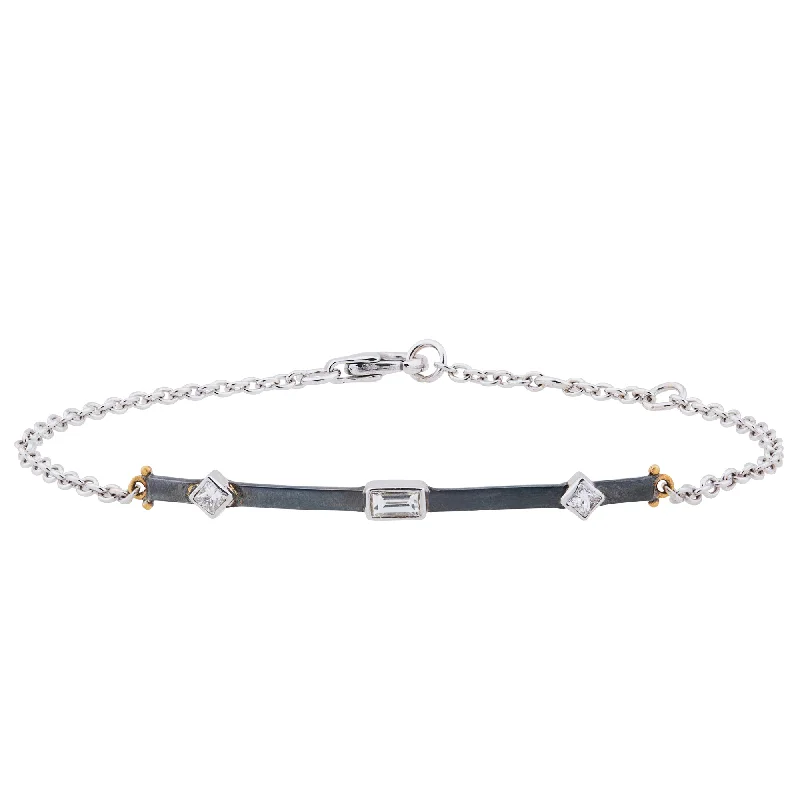 Designer Gold Bracelets-Lika Behar "Chained" Bracelet Oxidized Silver with Fancy Diamonds