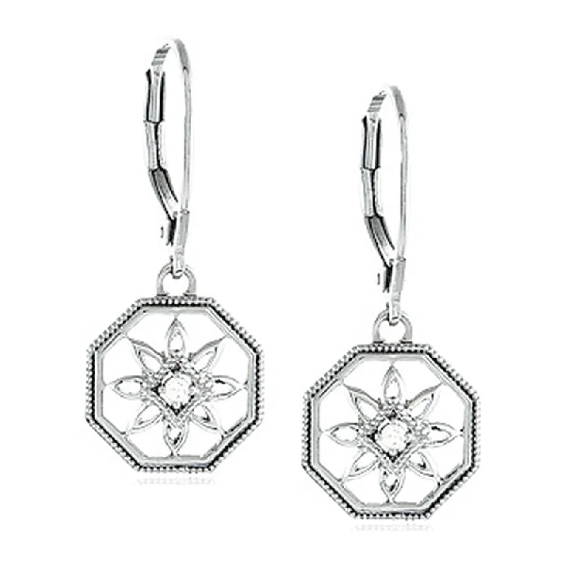 Stylish Hoop Earrings-Vintage Style Diamond Octagon Earrings in Sterling Silver