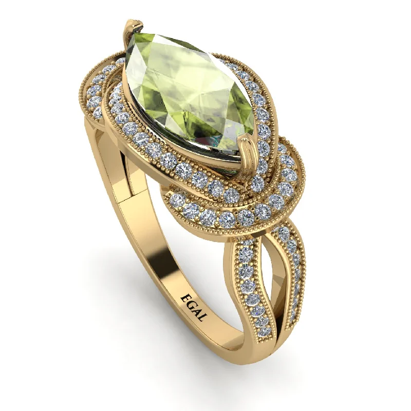 Sterling Silver Rings-Milgrain Marquise Peridot Engagement Ring - Marley No. 701