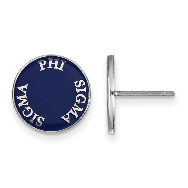 Custom Wedding Earrings-Sterling Silver Phi Sigma Sigma Enamel Disc Post Earrings