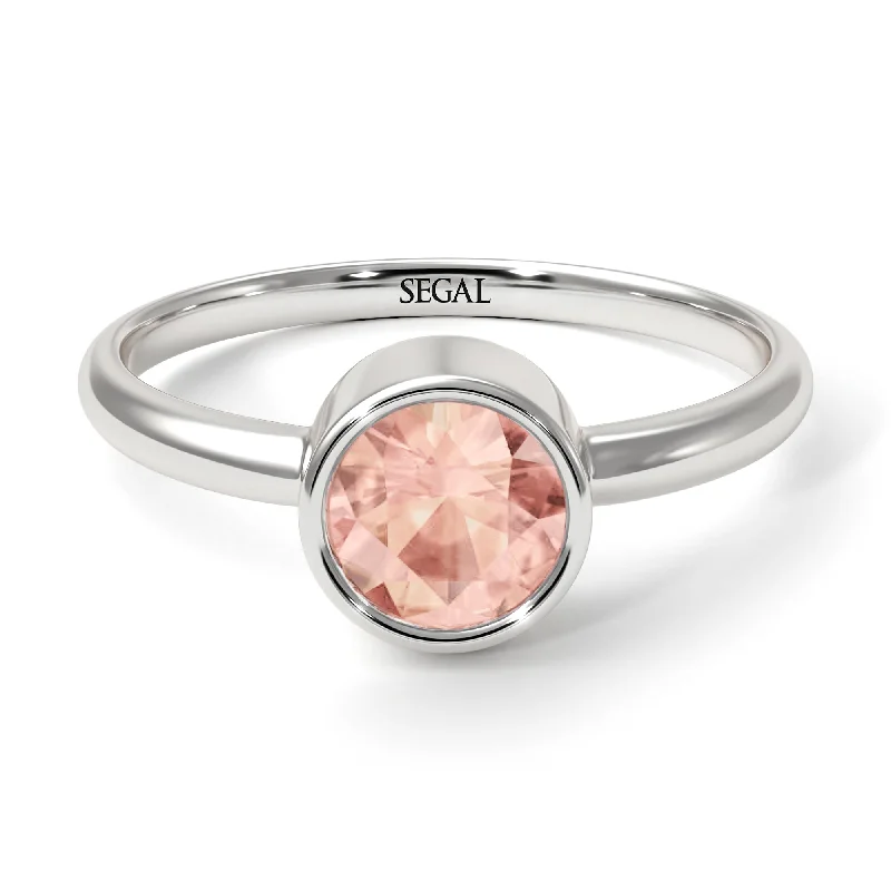 Silver Gemstone Rings-Solitaire Bezel Morganite Ring - Emerson No. 903