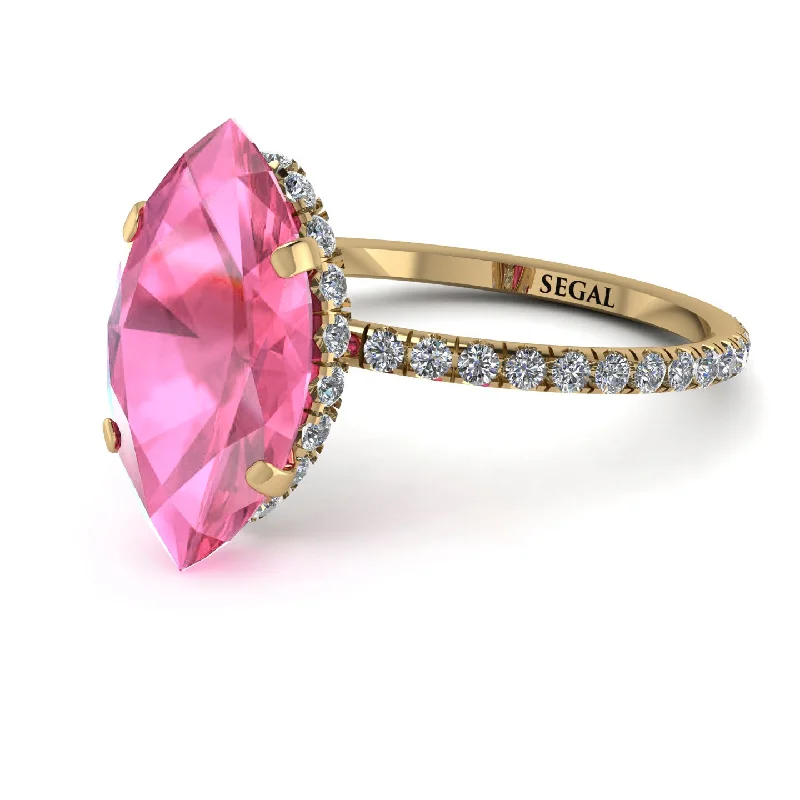 Affordable Diamond Rings-Hidden Halo Marquise Pink Moissanite Engagement Ring - Journey No. 801